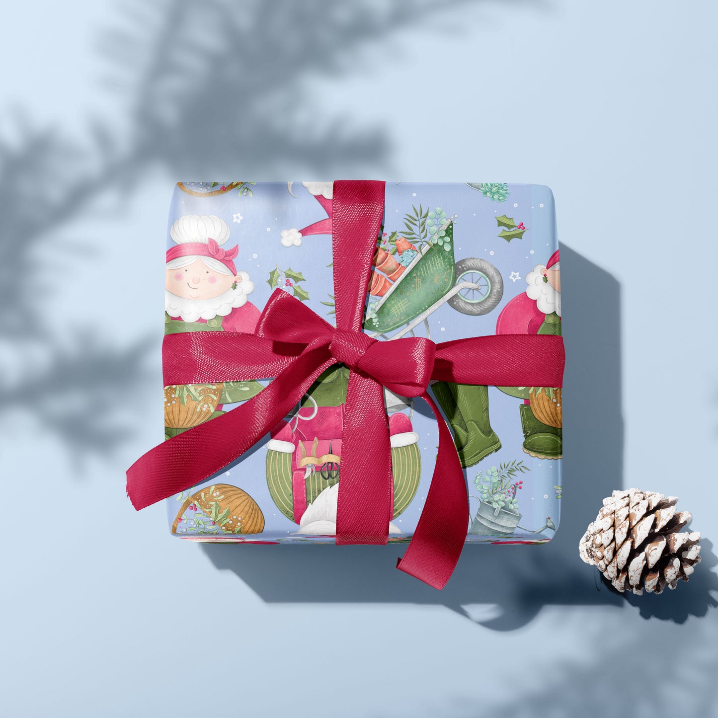 Gardening Mr and Mrs Claus Gift Wrap