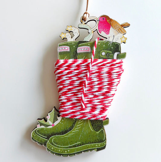 Wellies Christmas Tree Decoration with Twine