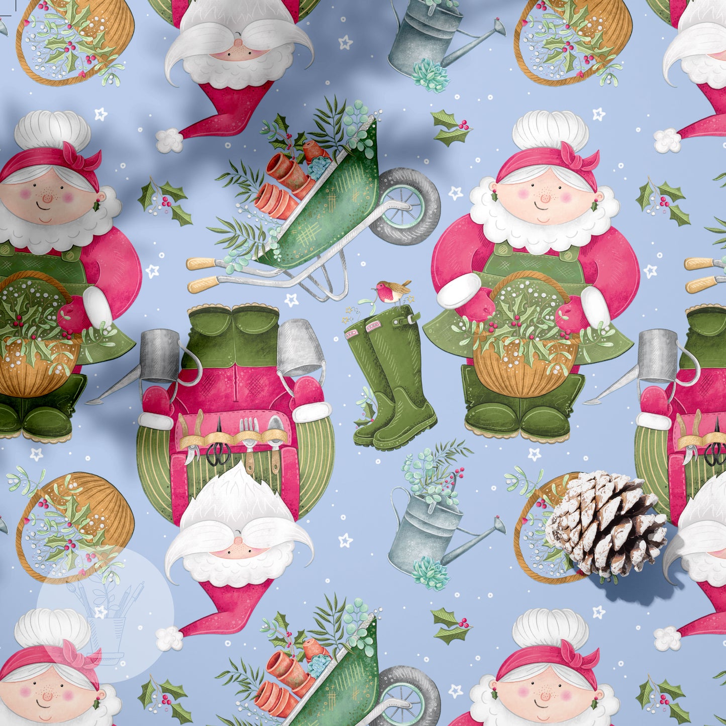 Gardening Mr and Mrs Claus Gift Wrap